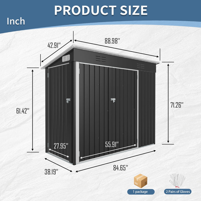 4 x 8 Ft Galvanized Steel Outdoor Storage Shed with 3 Access Doors by HouseOfZazla