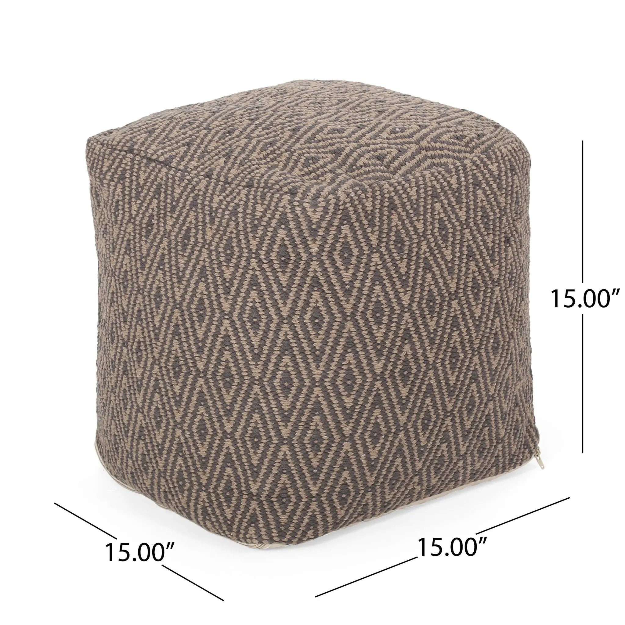 Amuleto - Hand Loomed Cotton Pouf - Dark Gray / Brown by Unique Piece Furniture