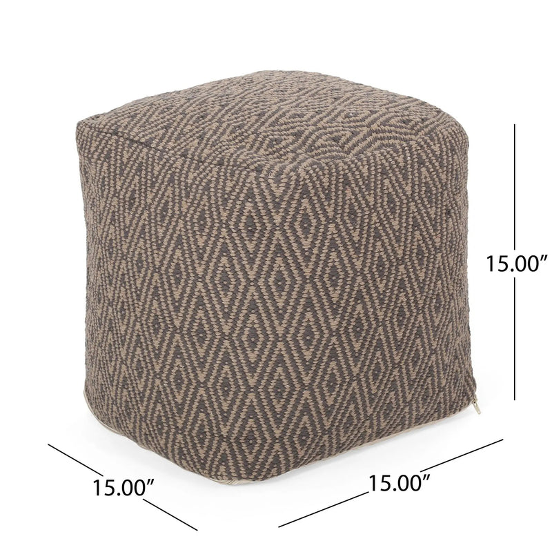 Amuleto - Hand Loomed Cotton Pouf - Dark Gray / Brown by HouseOfZazla