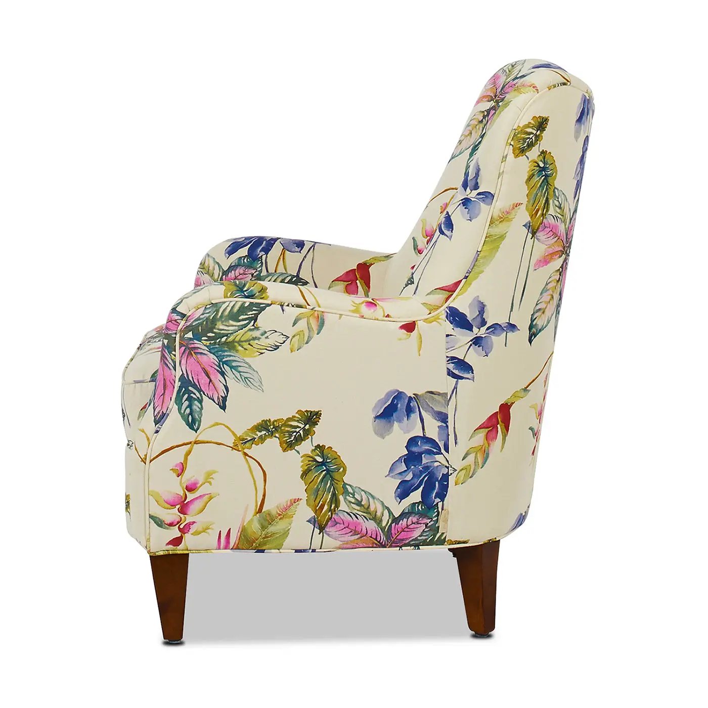 Paradise Upholstered Arm Chair, Off-White/Floral Printed On Cotton by HouseOfZazla