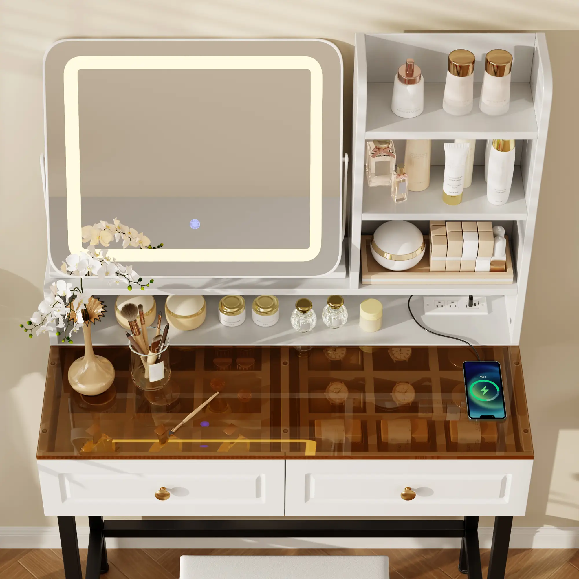 Makeup Vanity with LED Lighted Mirror by HouseOfZazla
