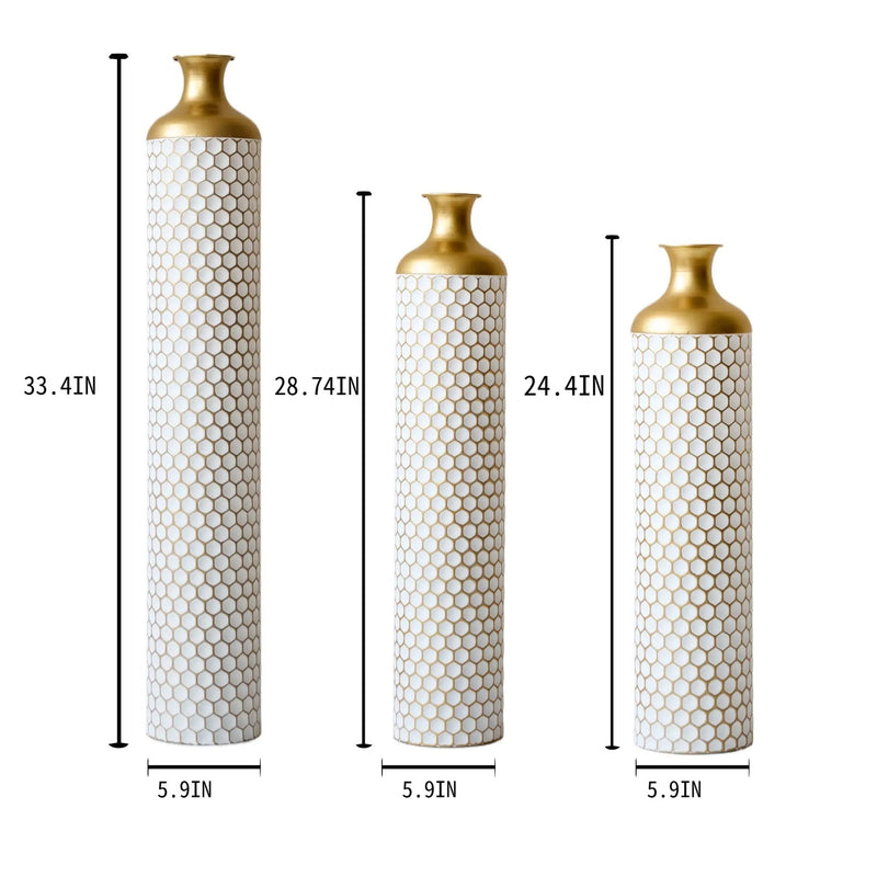 3-Piece Modern Metal Vase Set - White & Gold by HouseOfZazla
