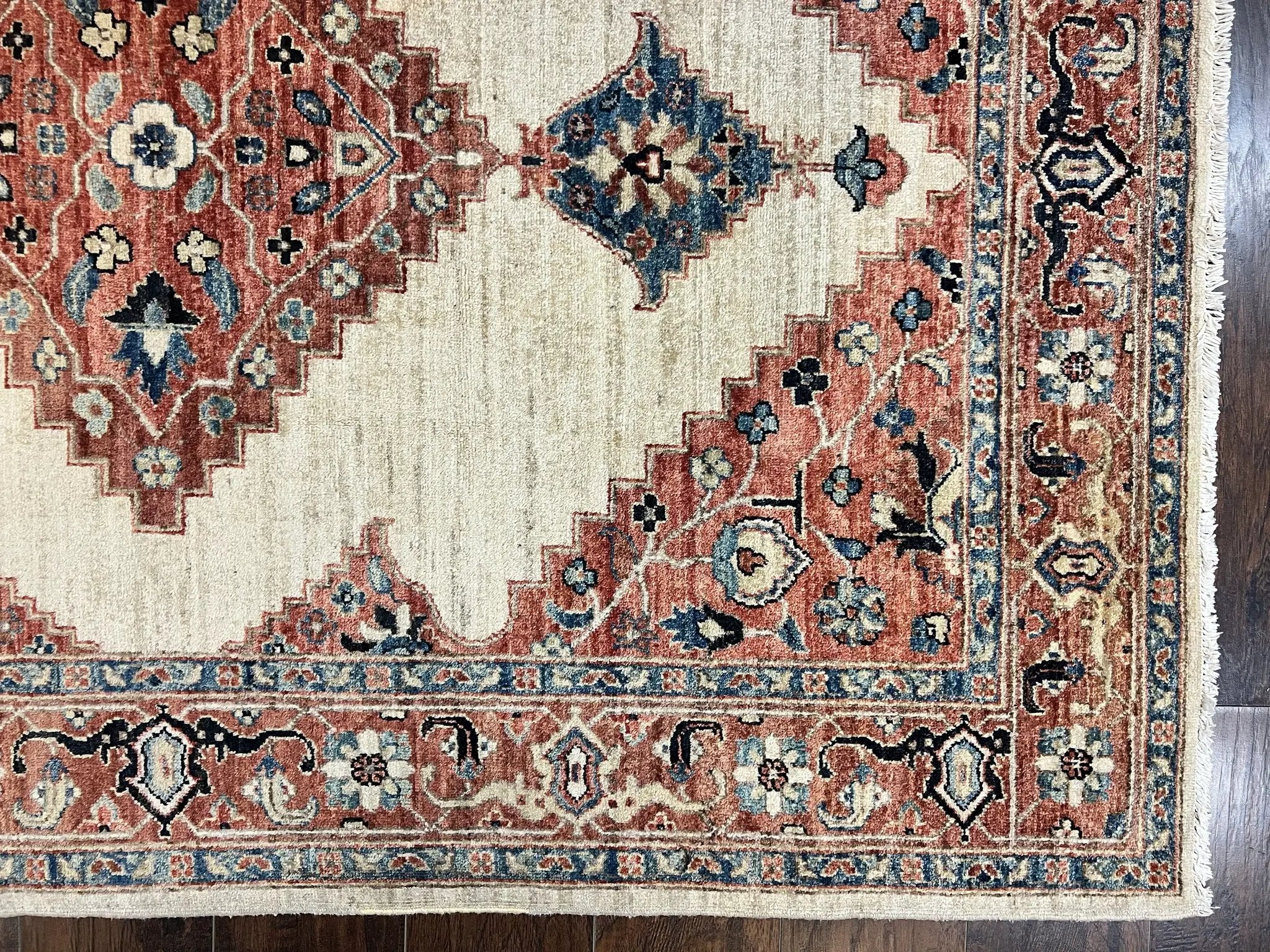 Peshawar Rug 5x7, Wool Hand Knotted Handmade Vintage Carpet, Serapi Design, Pakistani Rug 5 x 7 ft, Medium Sized, Geometric Rug by Jewel Rugs