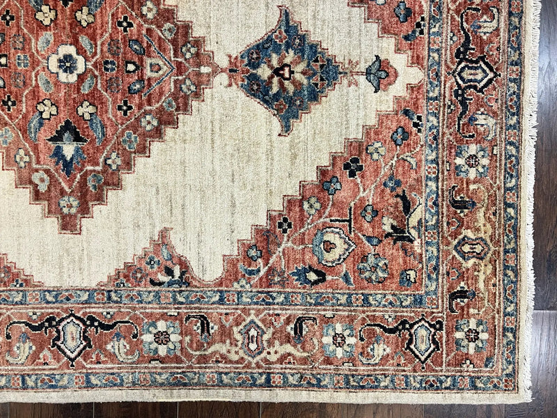 Peshawar Rug 5x7, Wool Hand Knotted Handmade Vintage Carpet, Serapi Design, Pakistani Rug 5 x 7 ft, Medium Sized, Geometric Rug by Jewel Rugs