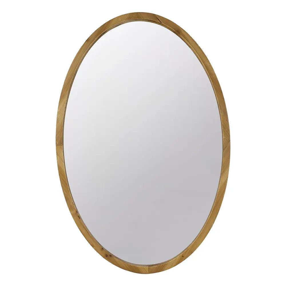 Oval Wall Mirror With Wood Frame, Farmhouse Wood Mirror For Bathroom Entryway Console Lean Against Wall - Brown by Unique Piece Furniture