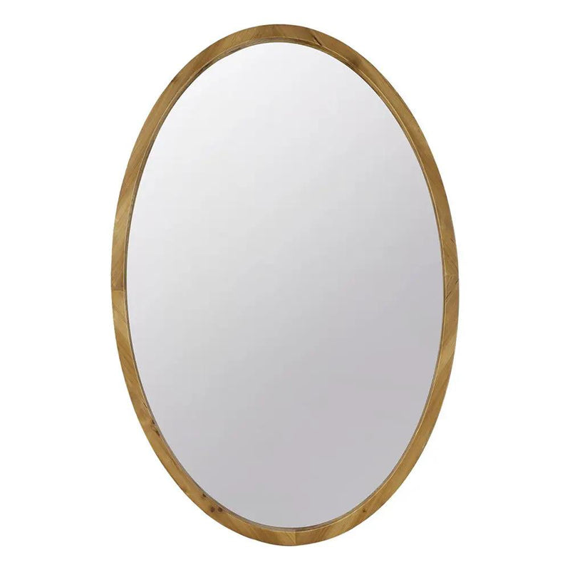 Oval Wall Mirror With Wood Frame, Farmhouse Wood Mirror For Bathroom Entryway Console Lean Against Wall - Brown by Unique Piece Furniture