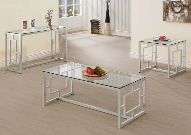 Merced Glass Top Metal Entryway Console Table Nickel by Unique Piece Furniture