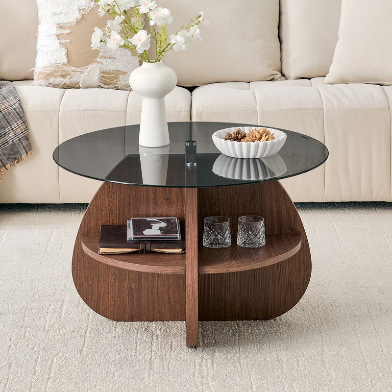Creative Cross-Structure Round Coffee Table with Glass Top by HouseOfZazla