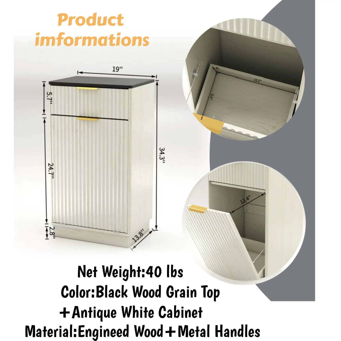 Tilt Out Trash Can Cabinet With Wave Textured Drawer & Pull Out Bin by Unique Piece Furniture