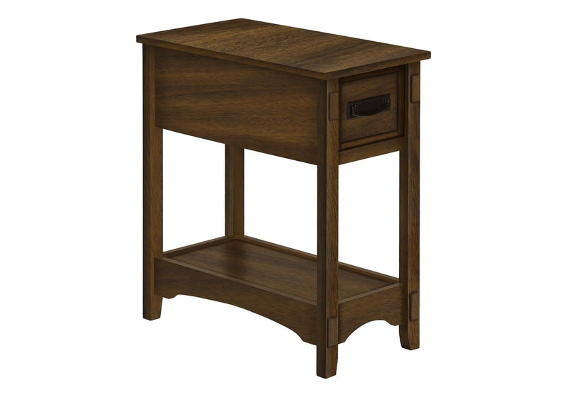 Accent End Table, 2 Tier, Narrow, Storage Drawer, Transitional - Walnut by HouseOfZazla