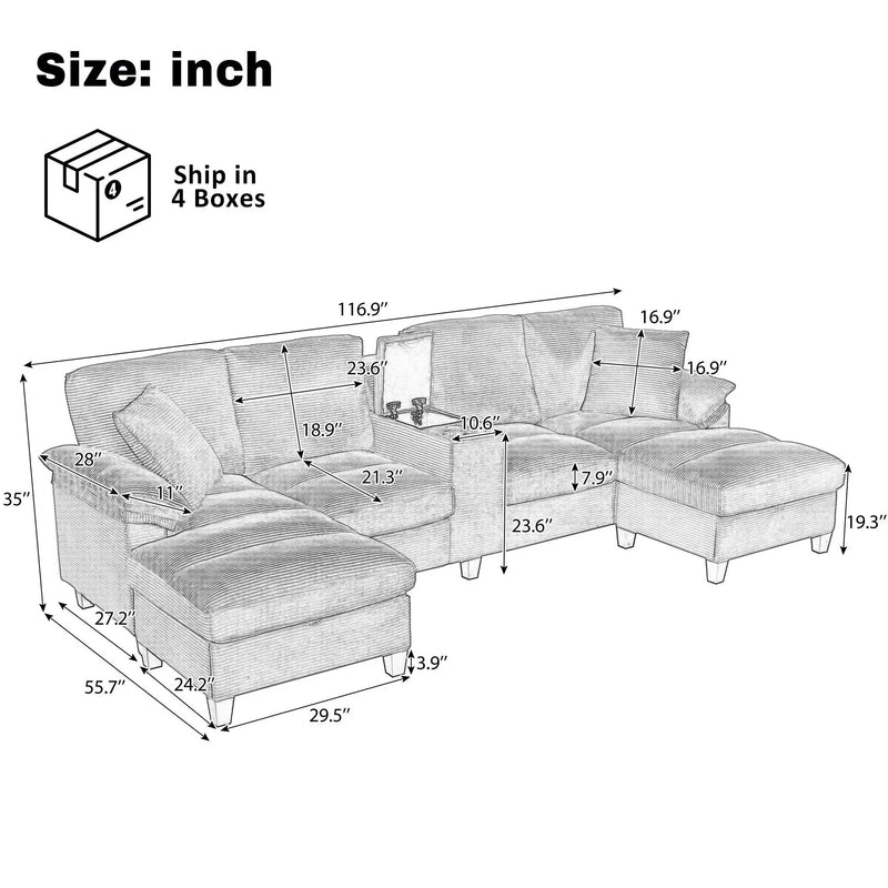 Modern U-Shaped Sectional Sofa With Storage Ottomans by Unique Piece Furniture