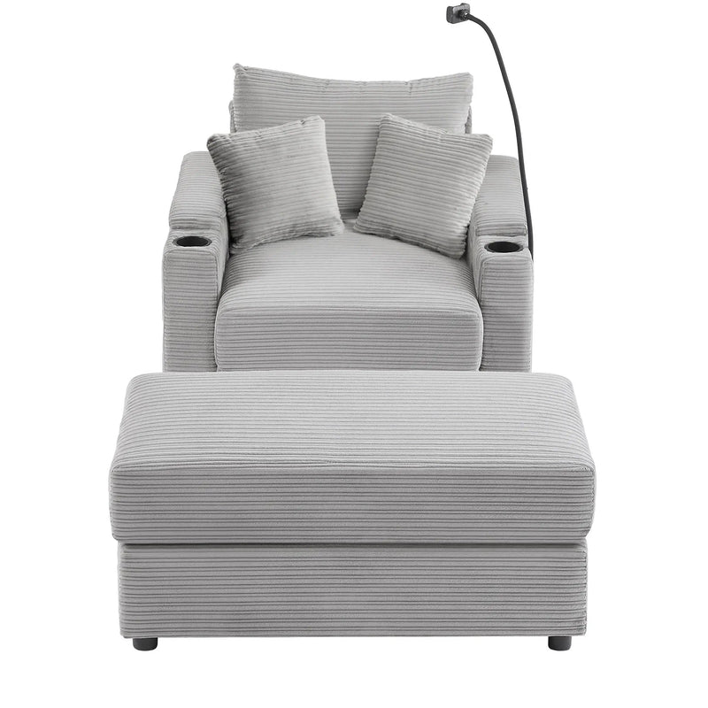 Modern Style Loveseat Sofa Sectional Sofa Couch With Storage Space, A Movable Ottoman, Two USB Ports, Two Cup Holders, A Phone Holder For Living Room by HouseOfZazla