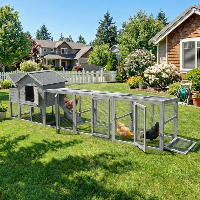 141" Gray Large Wooden Chicken Coop with Nesting Box by HouseOfZazla