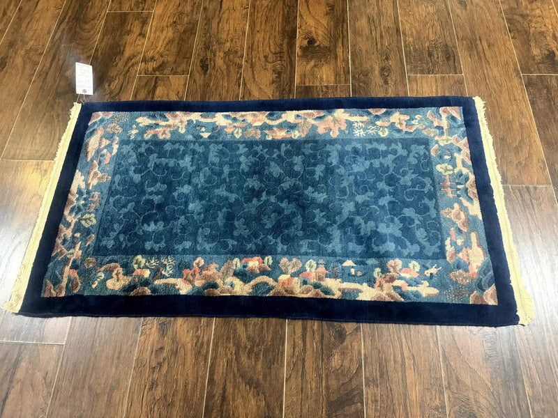 Blue Chinese Wool Rug 2.5 x 4, Peking Rug, Fete Rug, Semi Antique Chinese Carpet by Jewel Rugs