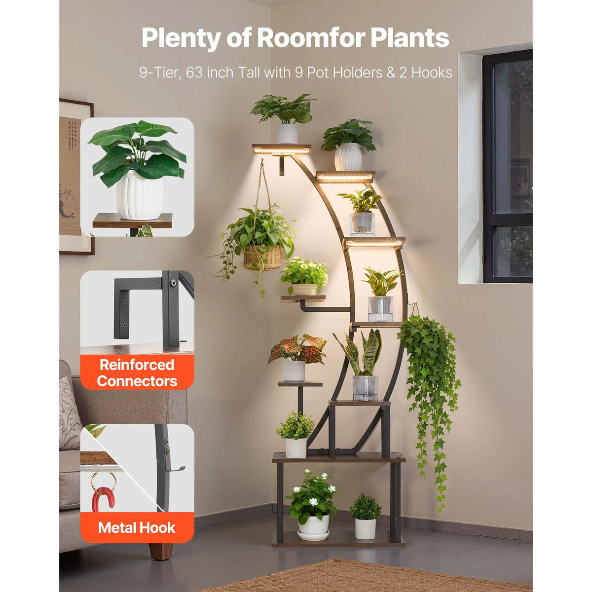 63 in Tall Indoor Plant Stand with Grow Lights, photo 9 of 9