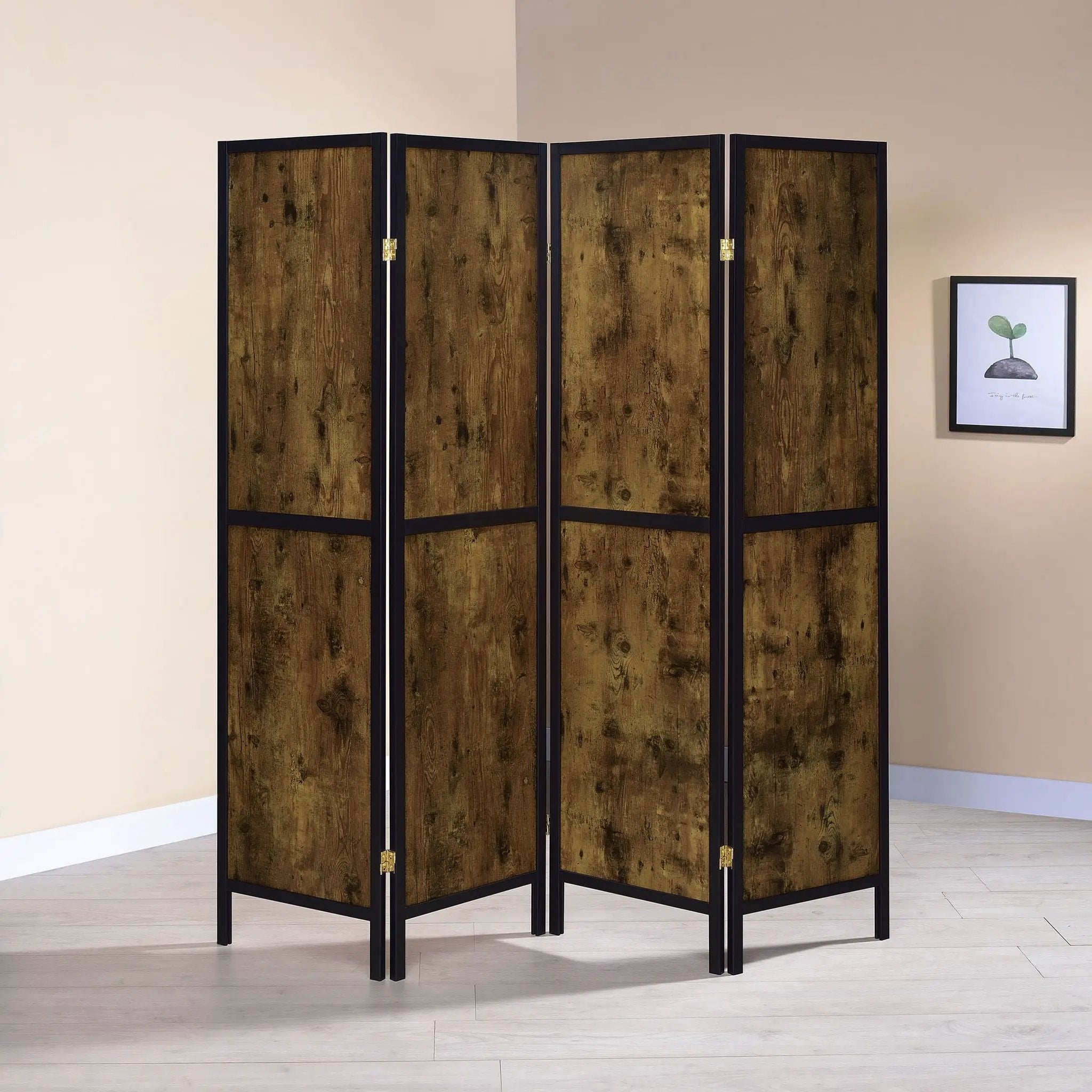 4 Panel Folding Screen, Space Divider - Brown by HouseOfZazla