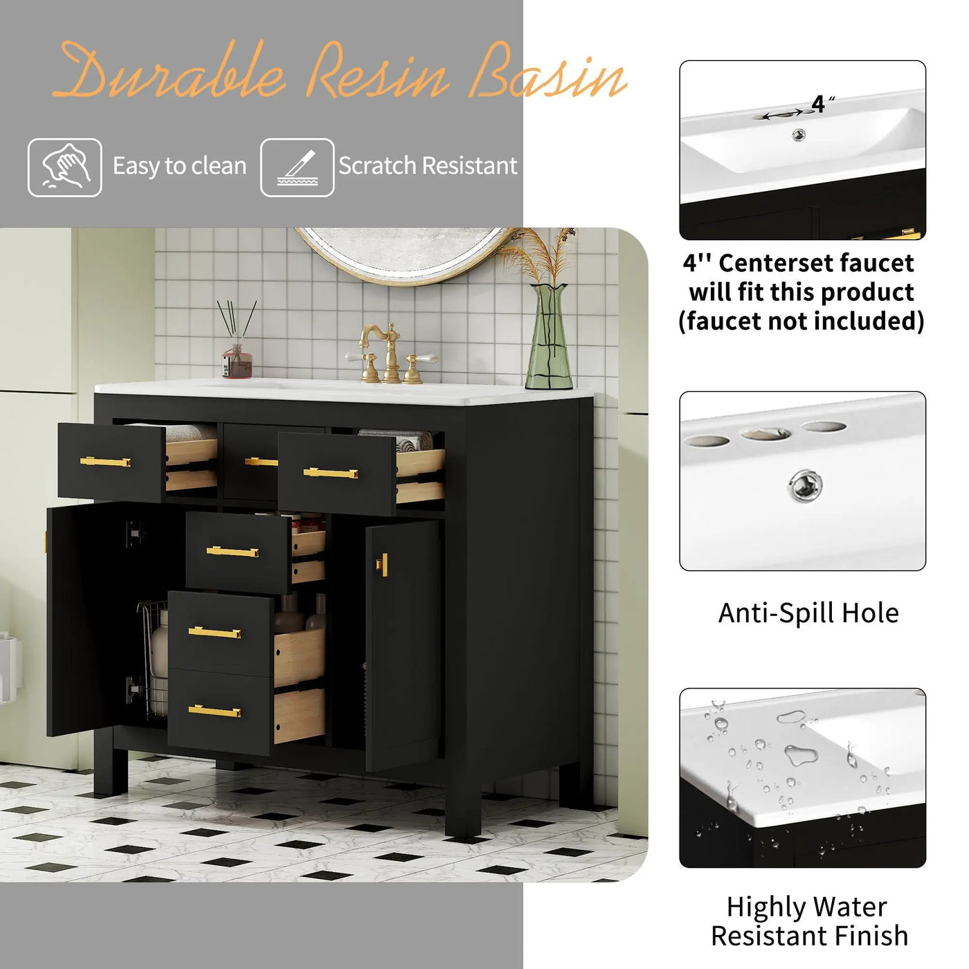 Bathroom Vanity With Sink Combo Set, Modern Bathroom Cabinet With 4 Drawers by Unique Piece Furniture