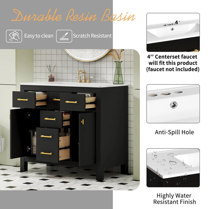 Bathroom Vanity With Sink Combo Set, Modern Bathroom Cabinet With 4 Drawers by Unique Piece Furniture