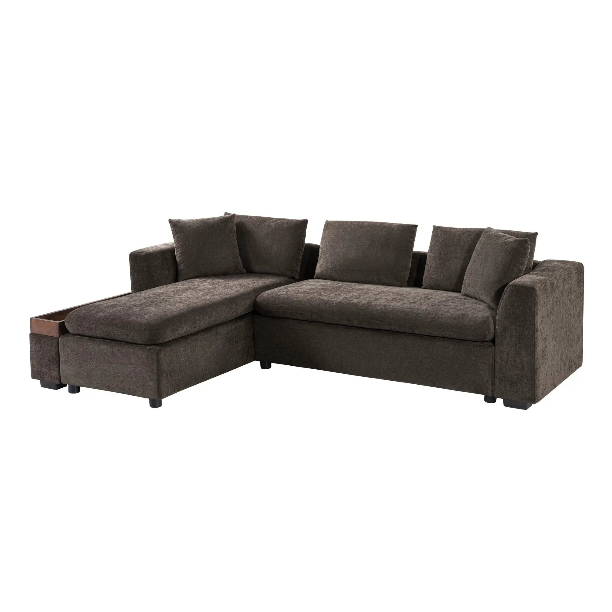 Modern L Shaped Sectional Sofa With Upholstery And Wooden Storage