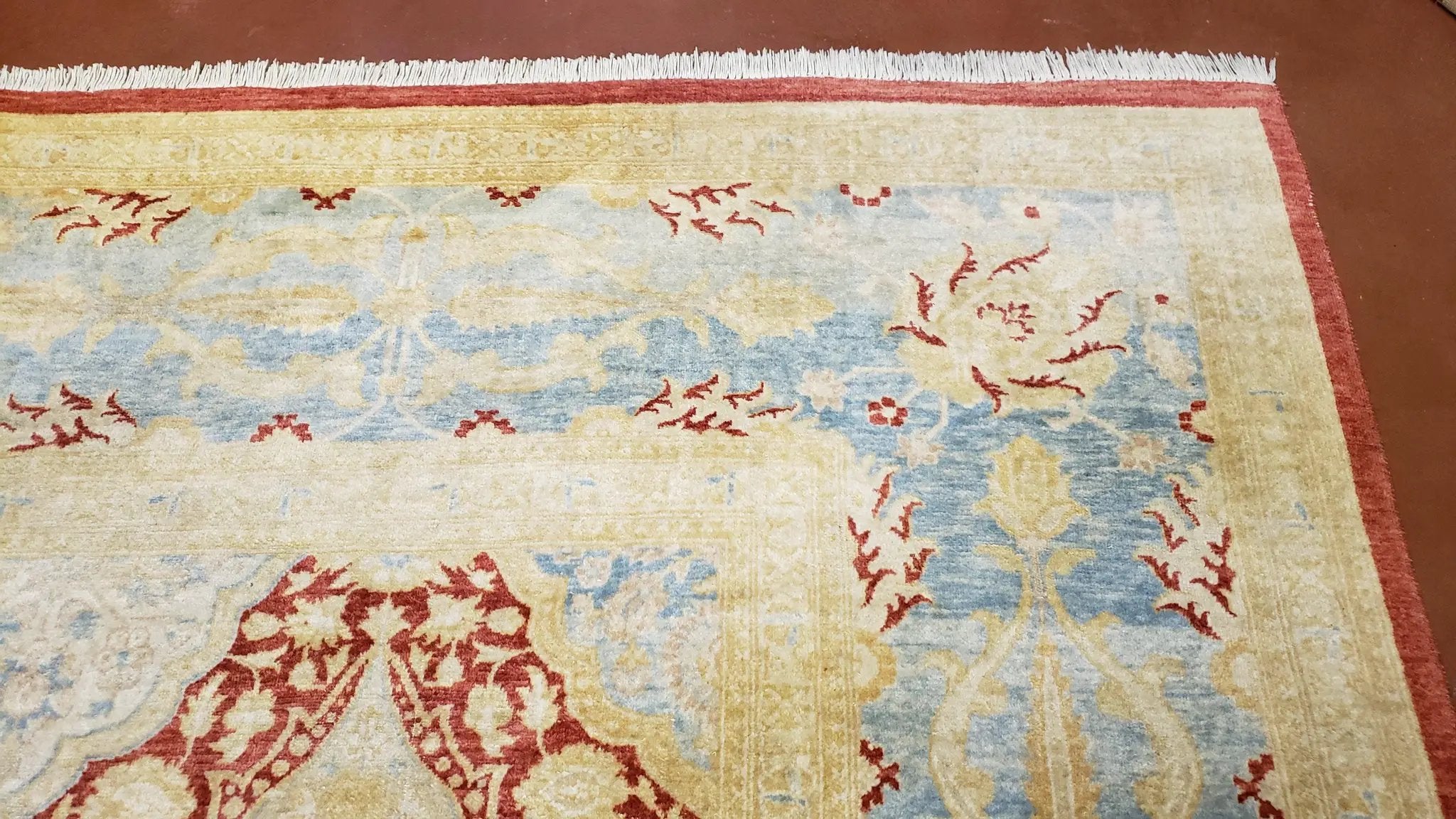 9x12 Peshawar Rug Pakistani Oriental Carpet Sky Blue and Red Wool Vintage Master Bedroom Rug Hand-Knotted Living Room Rug Dining Room Rug by Jewel Rugs