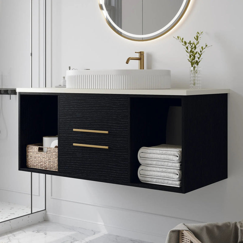 Modern 39.4-In Wall-Mounted Bathroom Vanity with Oval Ceramic Sink by HouseOfZazla