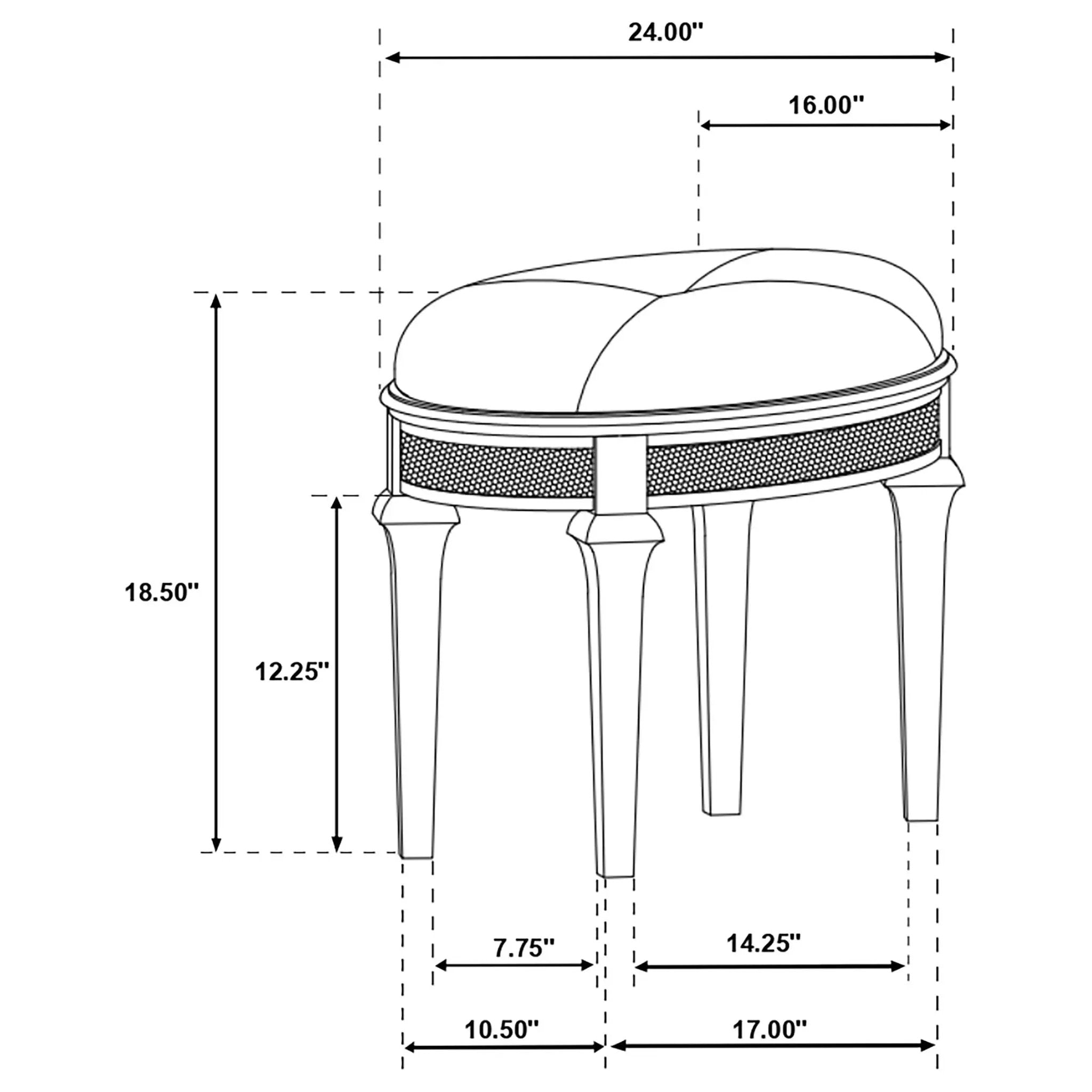 Colwood - Upholstered Oval Vanity Stool With Glitter Trim Seat - Silver Gray by HouseOfZazla