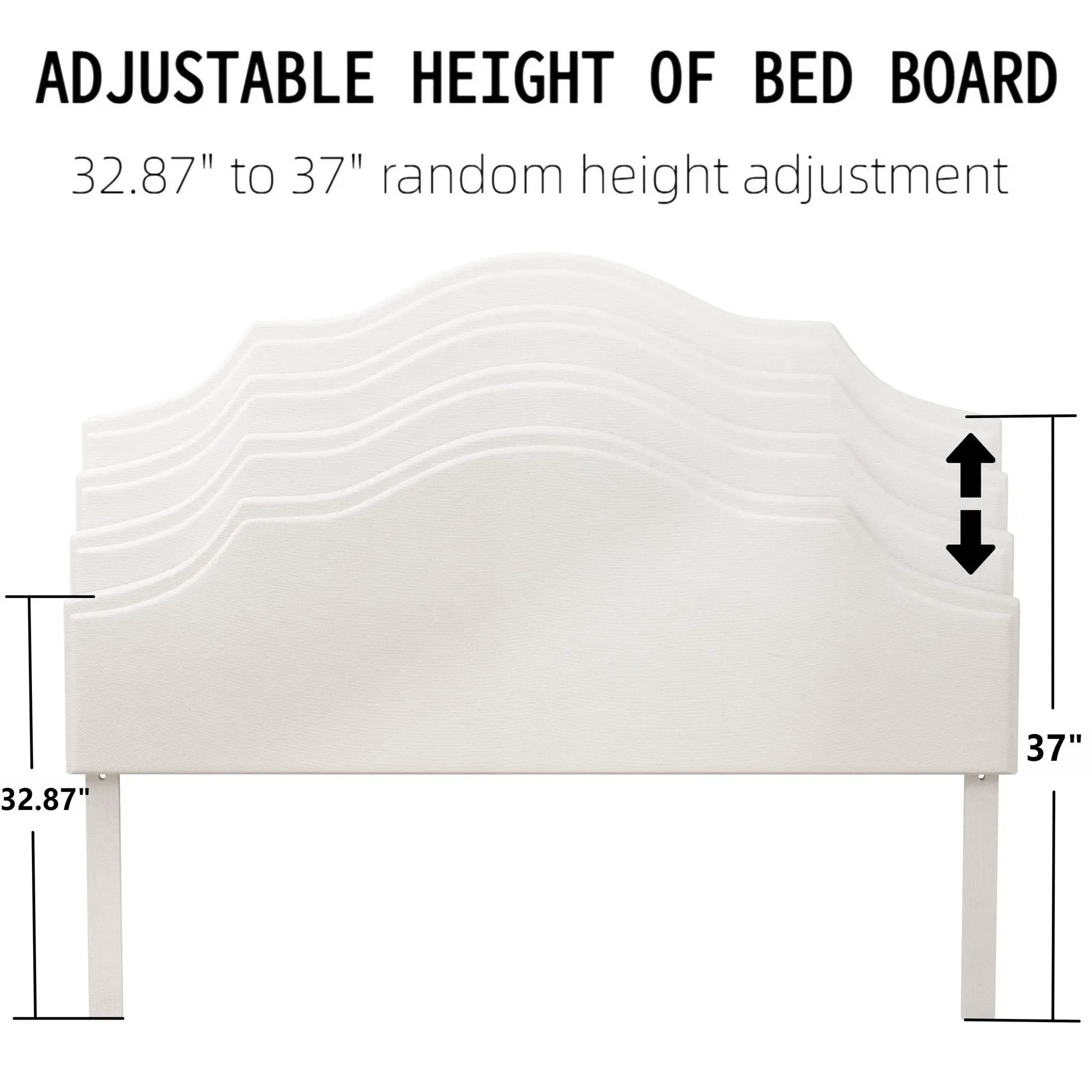 King Size, Upholstered Platform Bed Frame With Adjustable Headboard, No Box Spring Needed - White by HouseOfZazla