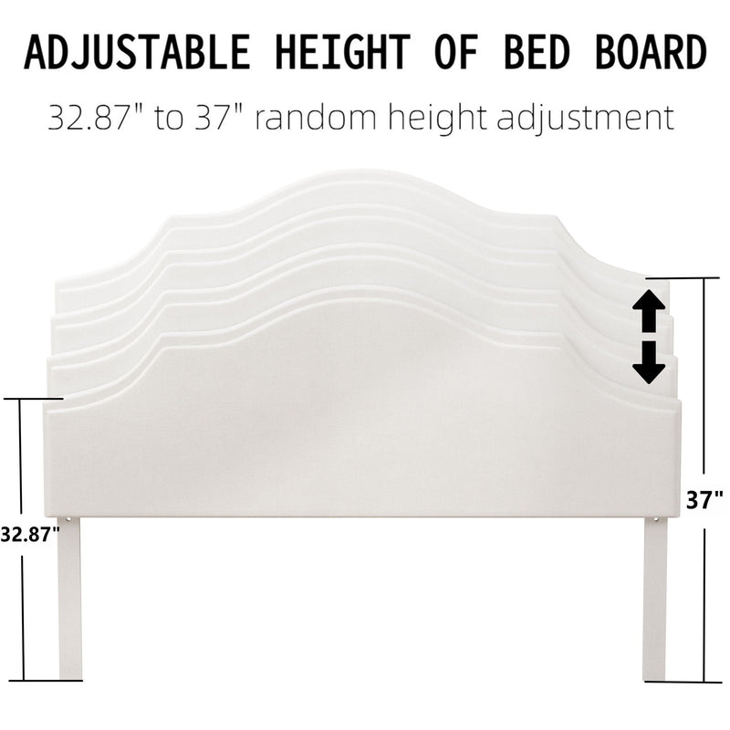 King Size, Upholstered Platform Bed Frame With Adjustable Headboard, No Box Spring Needed - White by HouseOfZazla