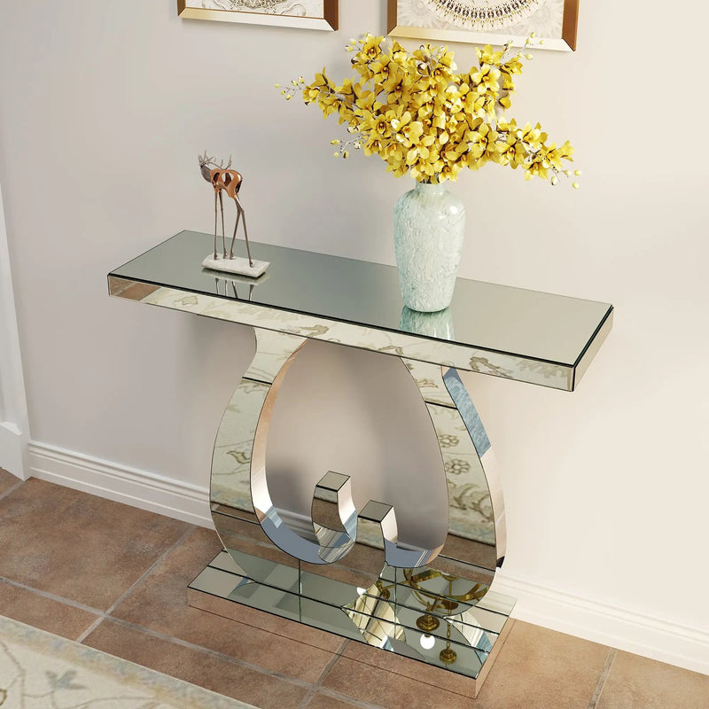 Modern Mirror Side Table with Double C-Shape Base by HouseOfZazla