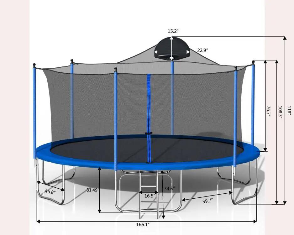 14Ft Trampoline For Adults & Kids With Basketball Hoop, Outdoor Trampolines With Ladder And Safety Enclosure Net For Kids And Adults - Blue by HouseOfZazla