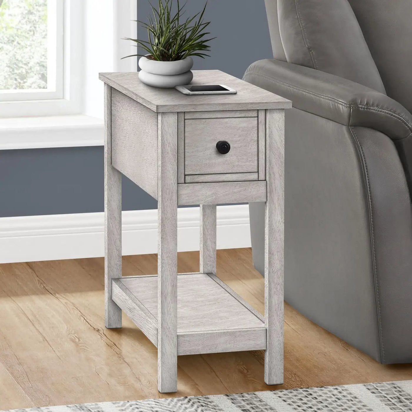 Accent End Table, 2 Tier, Narrow, Lamp, Storage Drawer, Charming Design by Unique Piece Furniture