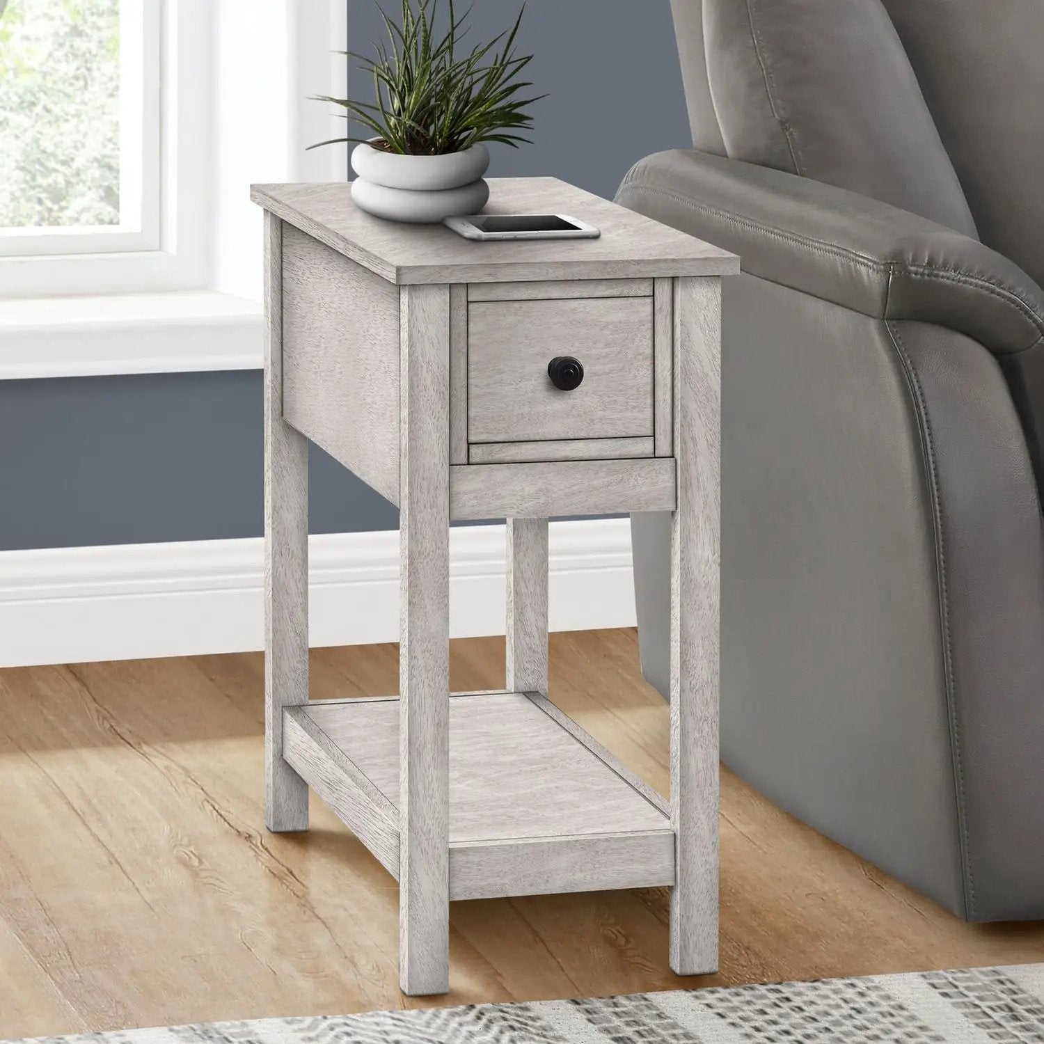 Accent End Table, 2 Tier, Narrow, Lamp, Storage Drawer, Charming Design by Unique Piece Furniture