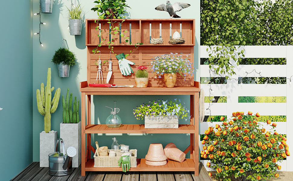TOPMAX 65' Large Wooden Farmhouse Rustic Outdoor Potting Bench Table by HouseOfZazla