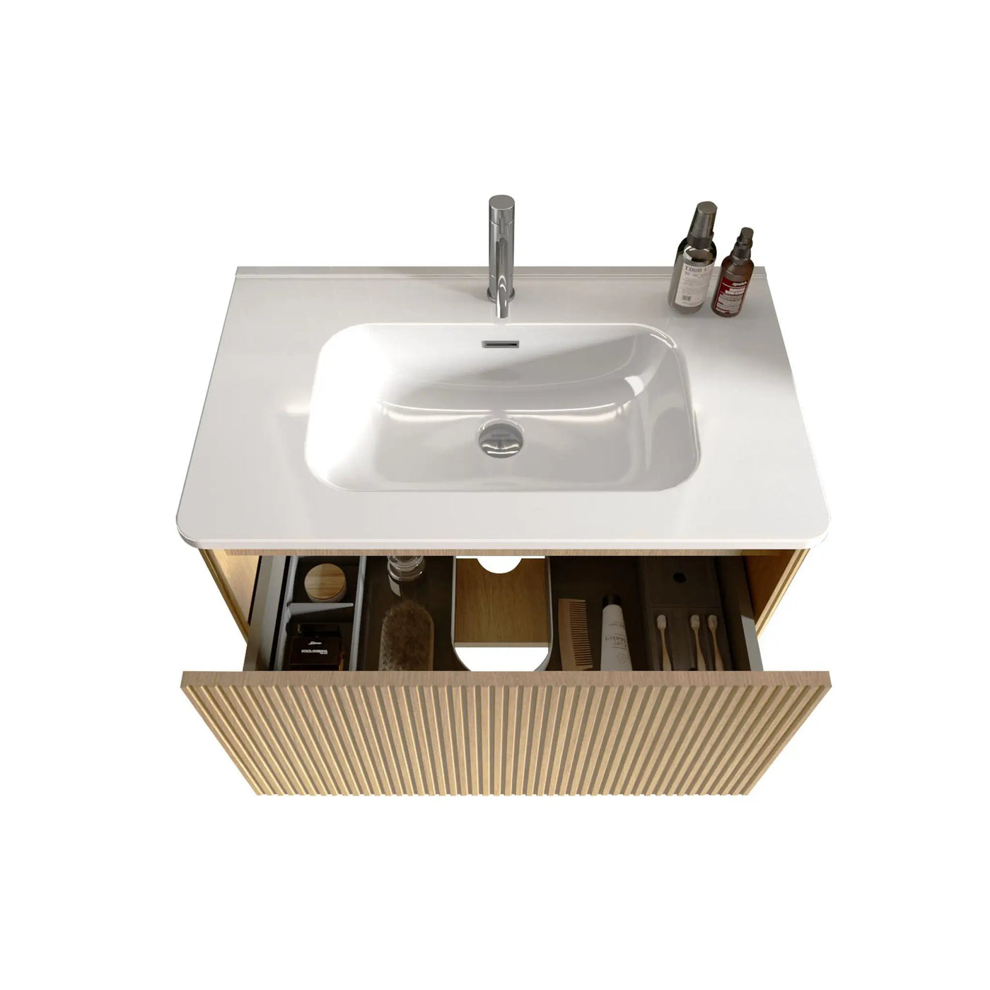 Etna - Striped Bathroom Vanity With Ceramic Sink, Wall Mounted Floating Bathroom Vanity For Modern Bathroom by HouseOfZazla