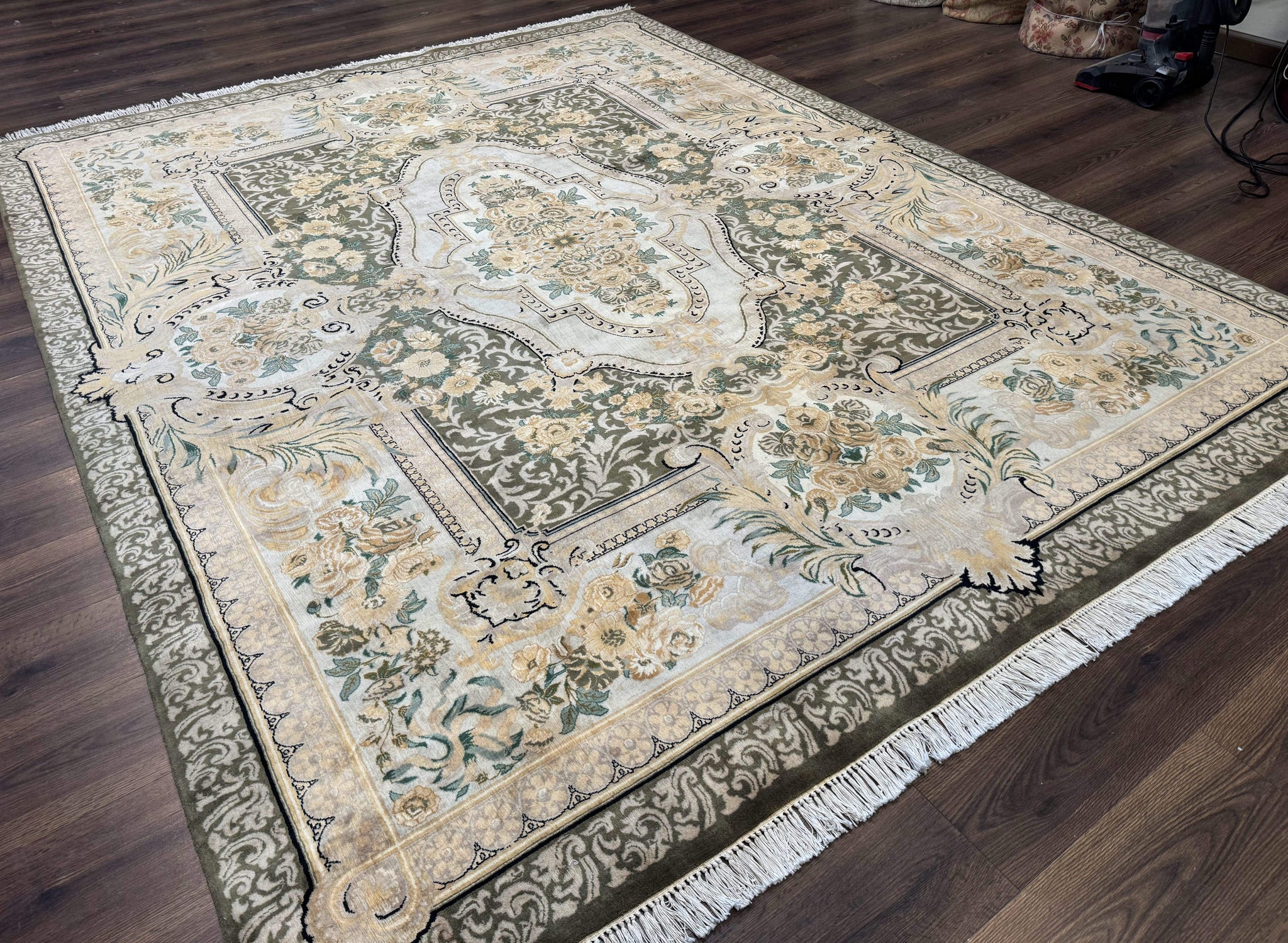 Aubusson Rug 8x10, Very Fine 225 KPSI, Floral, French European Design, Pakistani Carpet by Jewel Rugs