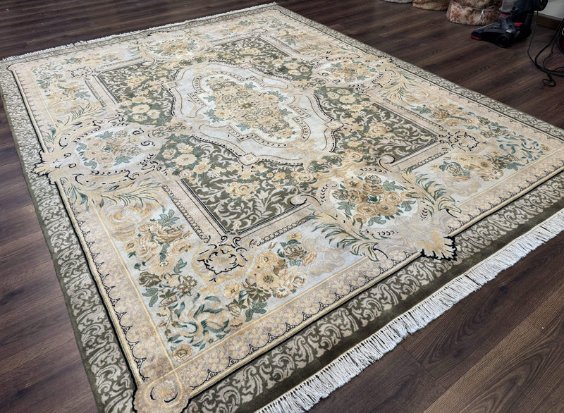 Aubusson Rug 8x10, Very Fine 225 KPSI, Floral, French European Design, Pakistani Carpet by Jewel Rugs