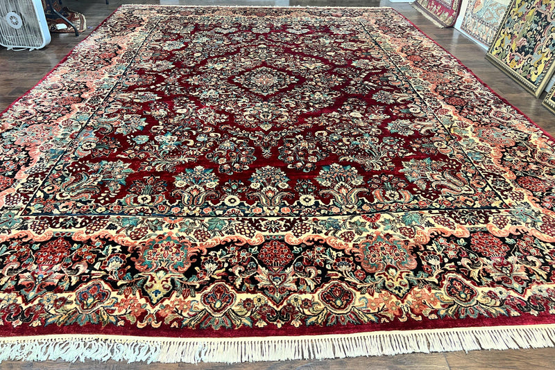 Persian Sarouk Rug 12x17, Wool Hand Knotted Antique Carpet, Dark Red, Traditional Floral Oriental Rug, 12 x 17 Extra Large Handmade Rug by Jewel Rugs