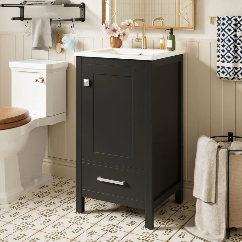 Bathroom Vanity With Ceramic Sink, Soft Close Drawers, Door Organizer, Divider Drawer, Adjustable Foot Pads by HouseOfZazla