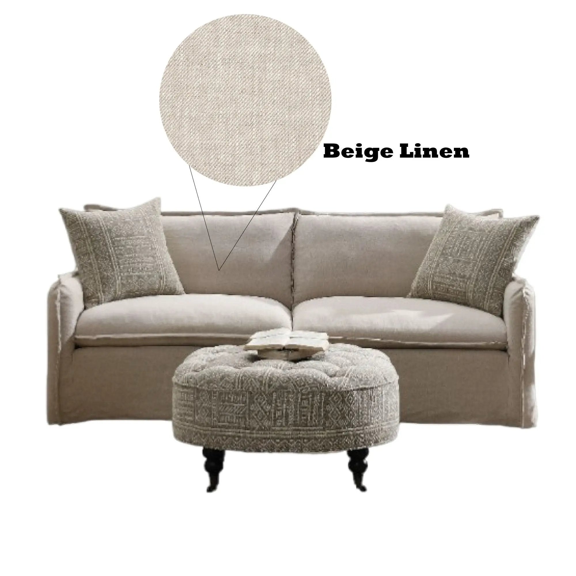 Upendo - Pattern Linen Sofa With 2 Toss Pillows - Beige by HouseOfZazla