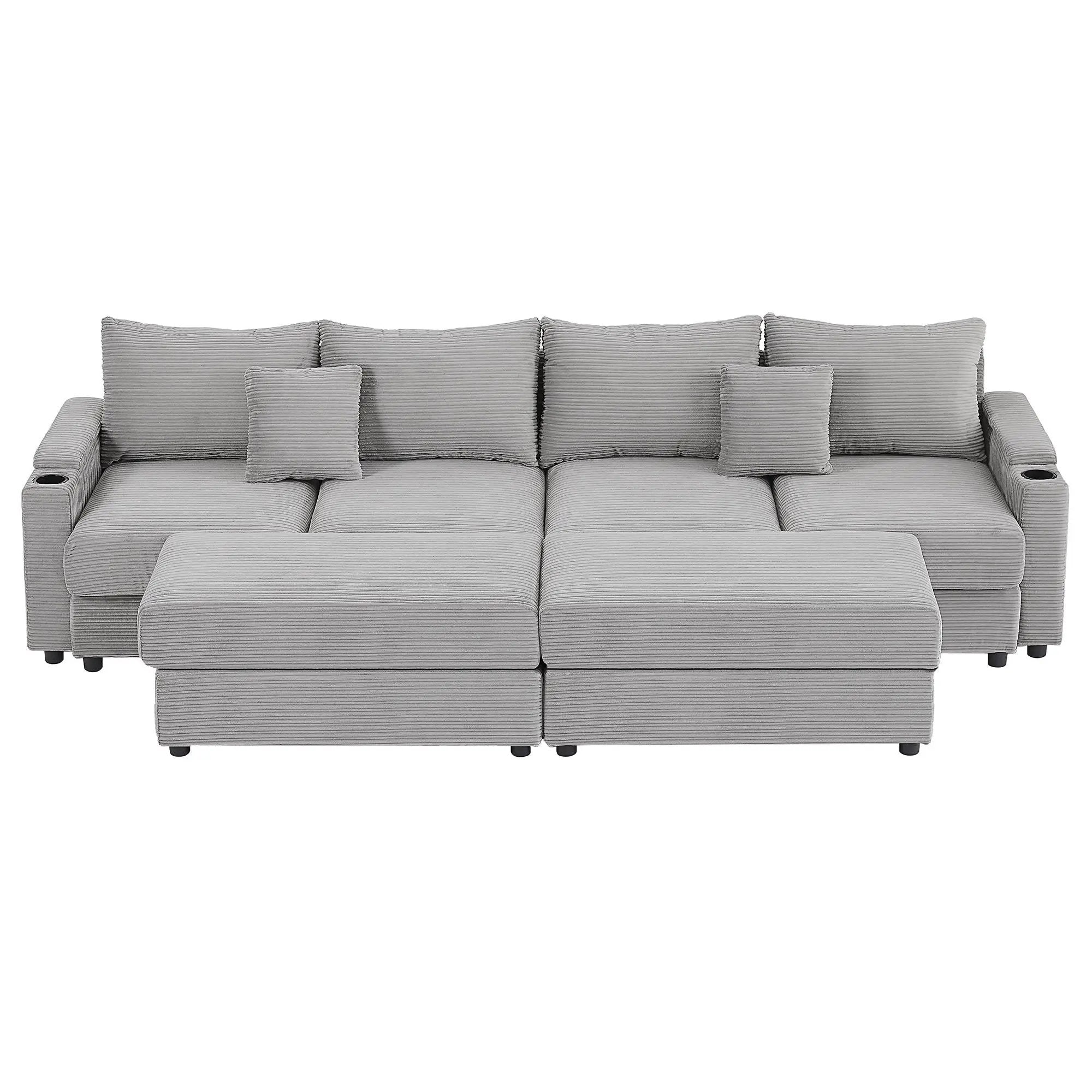 Modern Style Loveseat Sofa Sectional Sofa Couch With Storage Space, A Movable Ottoman, Two USB Ports, Two Cup Holders, A Phone Holder For Living Room by HouseOfZazla