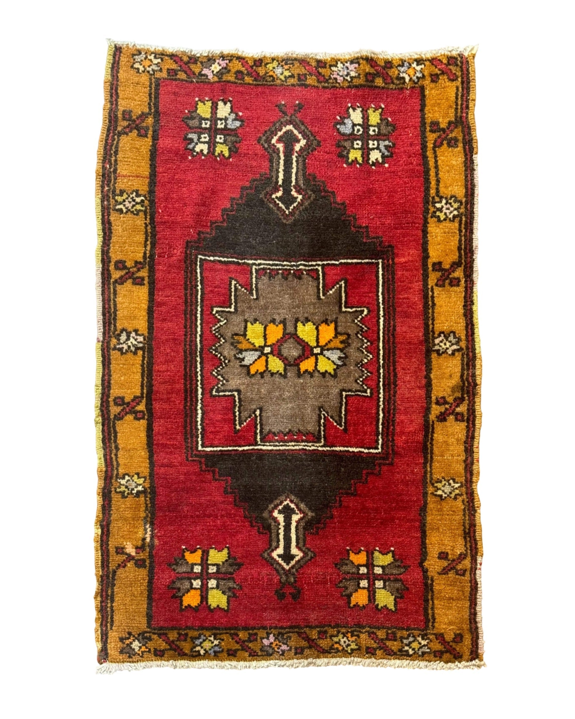 Turkish Yastik Rug 2x3, Geometric Medallion, Small Turkish Wool Rug, Red by Jewel Rugs