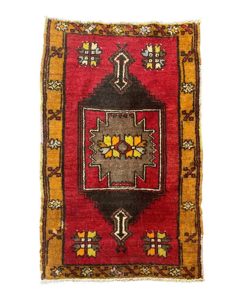 Turkish Yastik Rug 2x3, Geometric Medallion, Small Turkish Wool Rug, Red by Jewel Rugs
