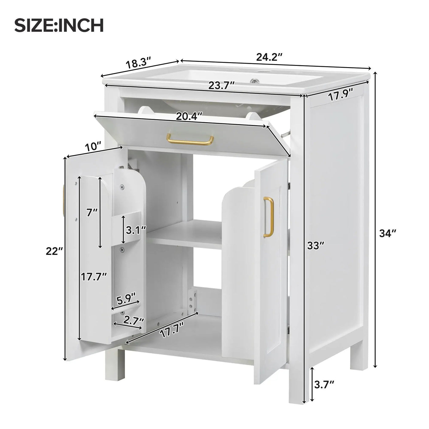 Bathroom Vanity Combo With Ceramic Sink, Luxurious Space-Saving Vanity, 2 Soft Close Doors by Unique Piece Furniture