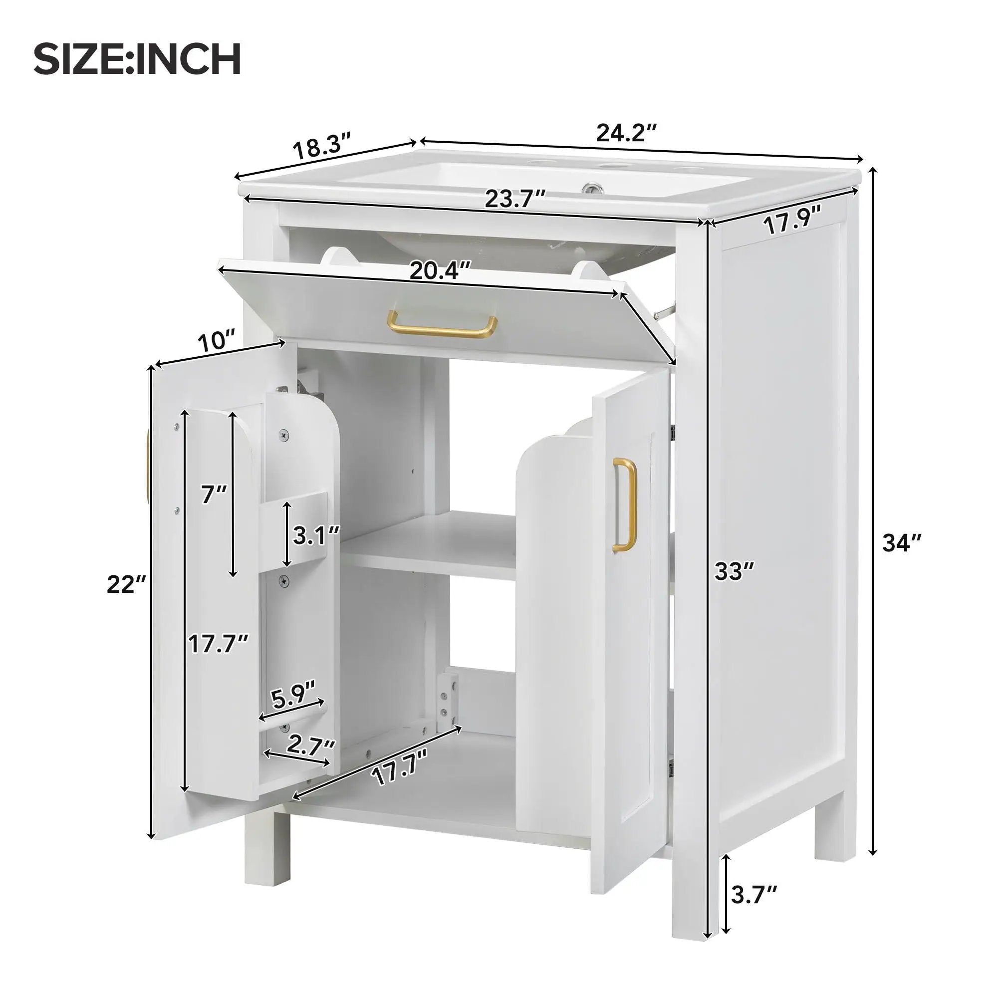 Bathroom Vanity Combo With Ceramic Sink, Luxurious Space-Saving Vanity, 2 Soft Close Doors by HouseOfZazla