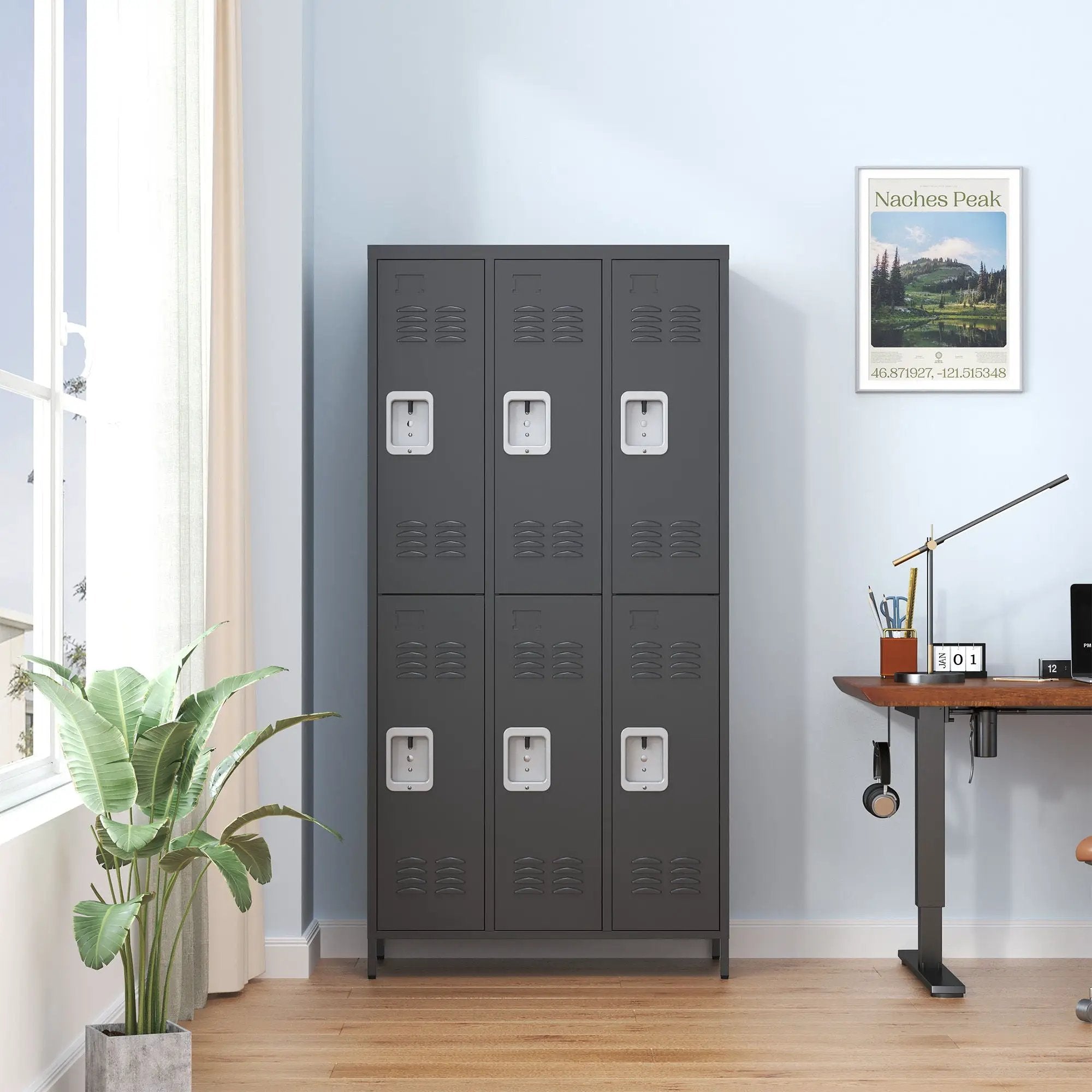 6 Door Lockers With Lock For Secure Storage - Black by HouseOfZazla