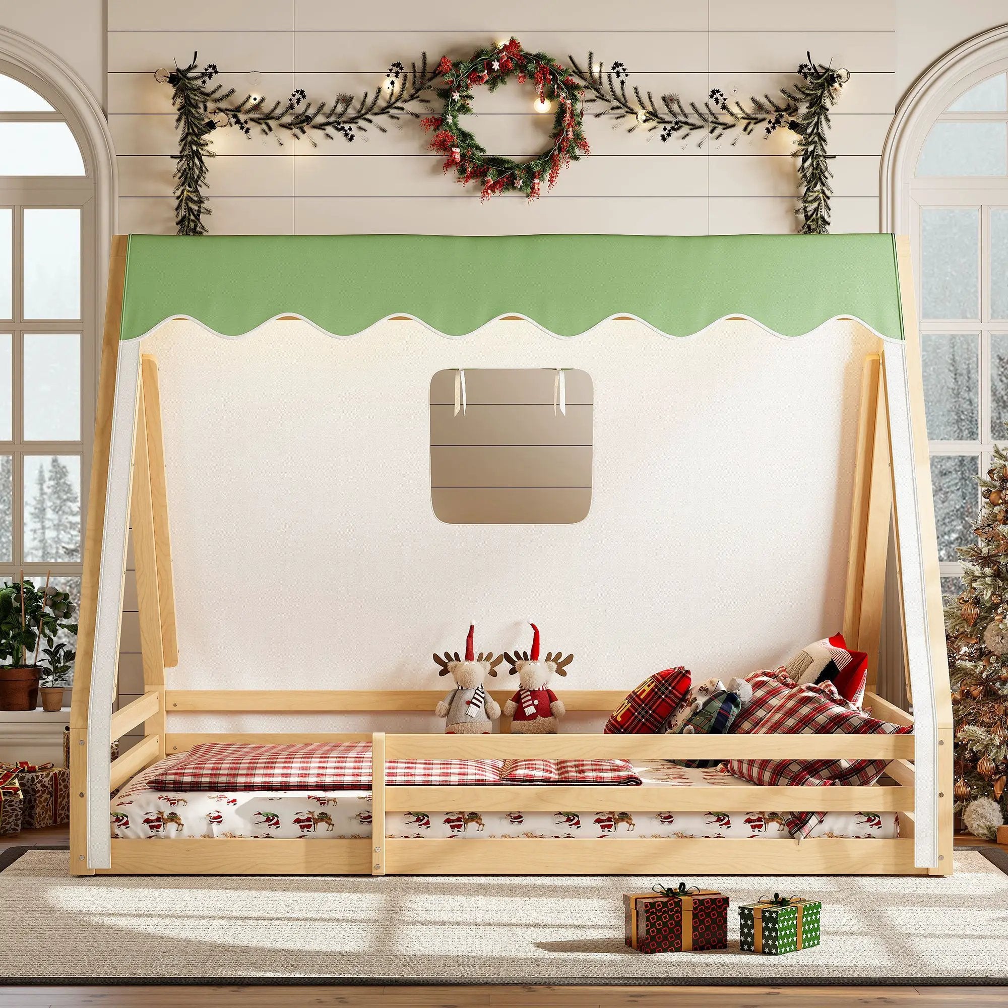Full Size House Floor Bed with Tent and Light by HouseOfZazla