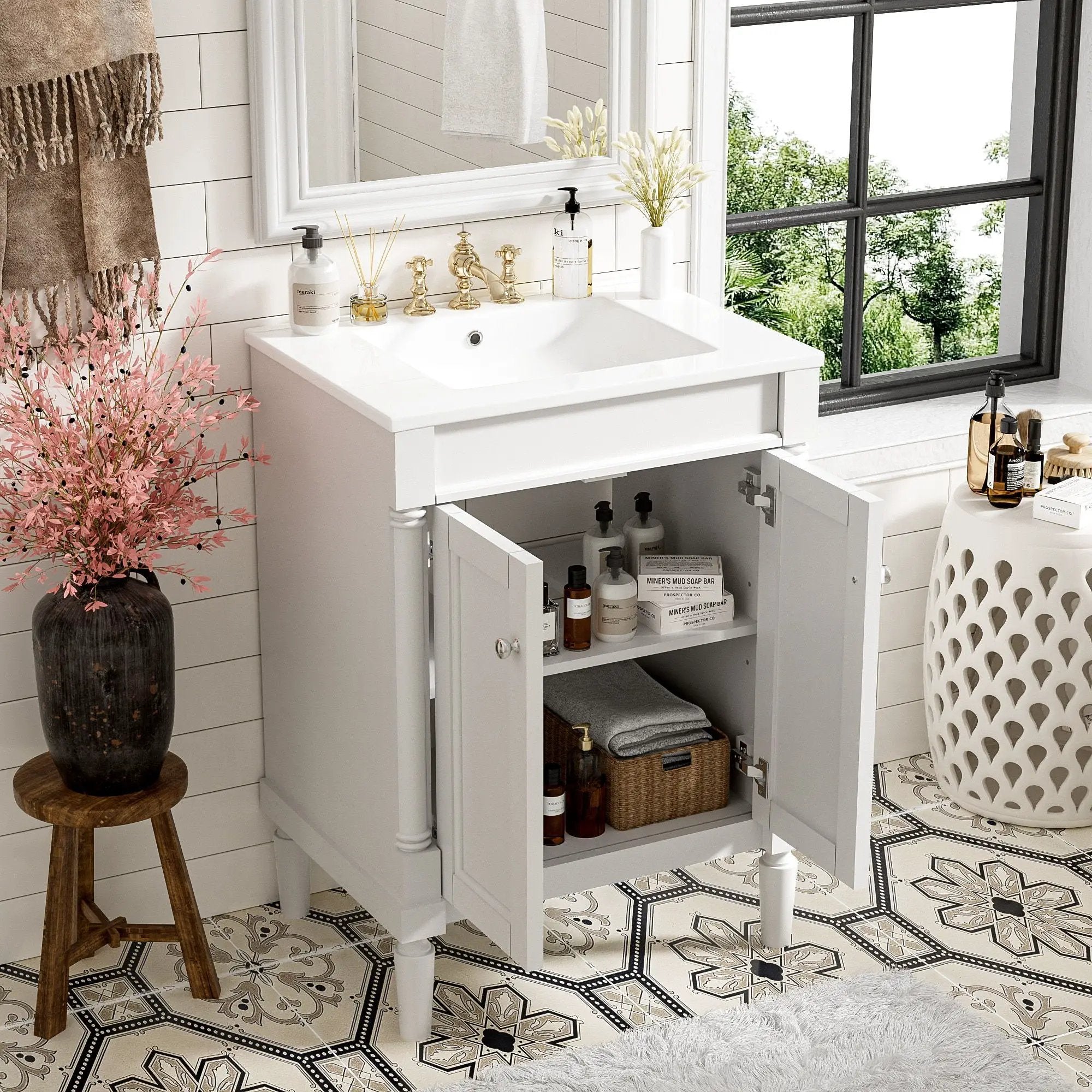 Bathroom Vanity With Top Sink, 2 Tier Storage Cabinet by Unique Piece Furniture