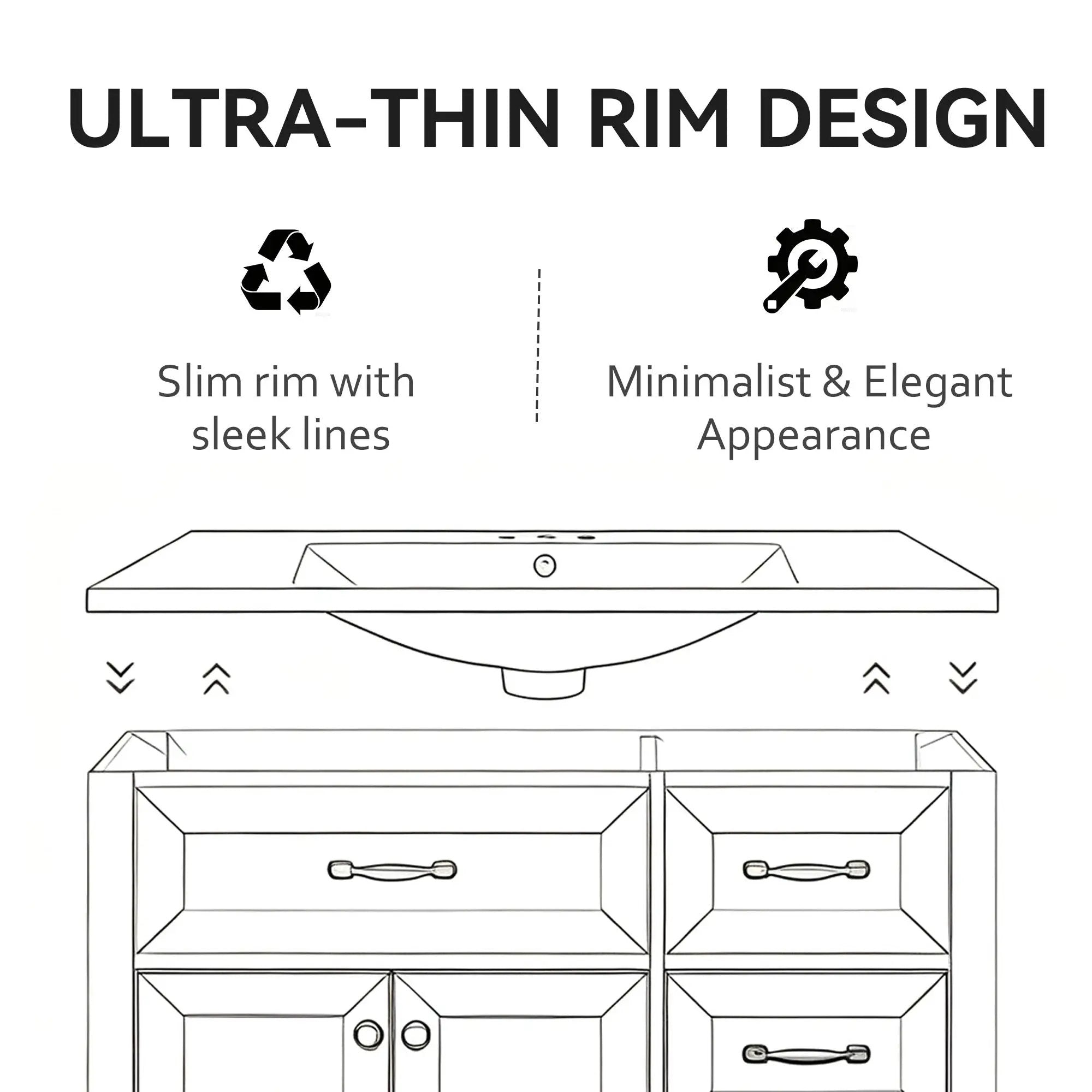 36" Ceramic Basin Sink, 0.8" Ultra-Thin Profile by HouseOfZazla