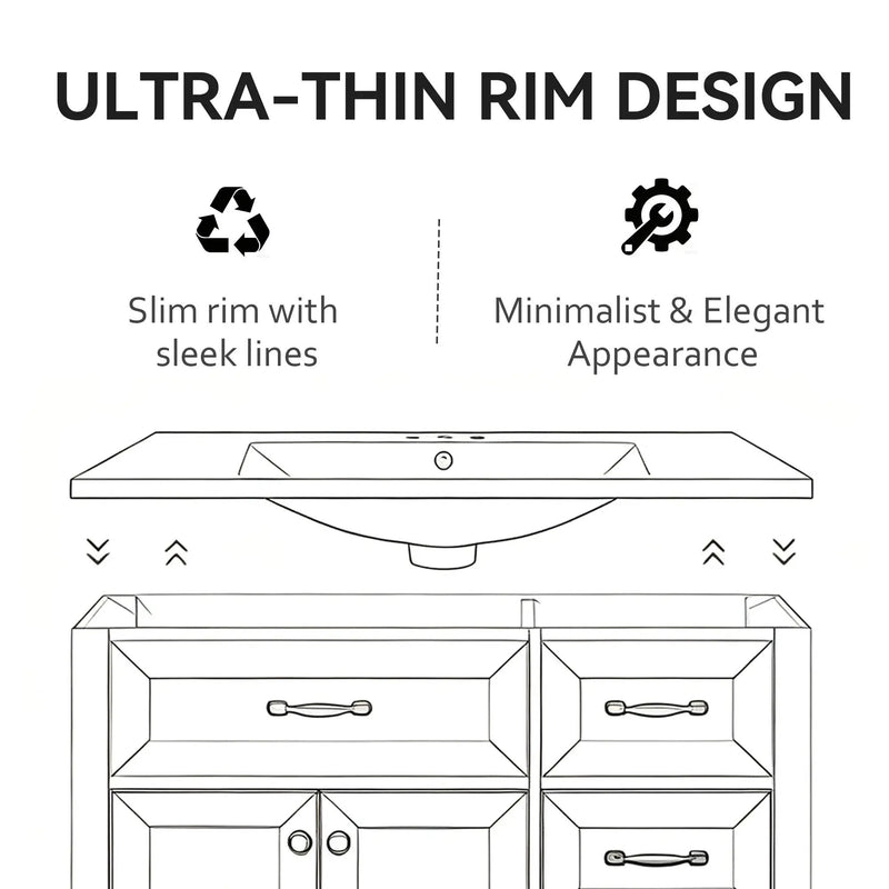36" Ceramic Basin Sink, 0.8" Ultra-Thin Profile by HouseOfZazla
