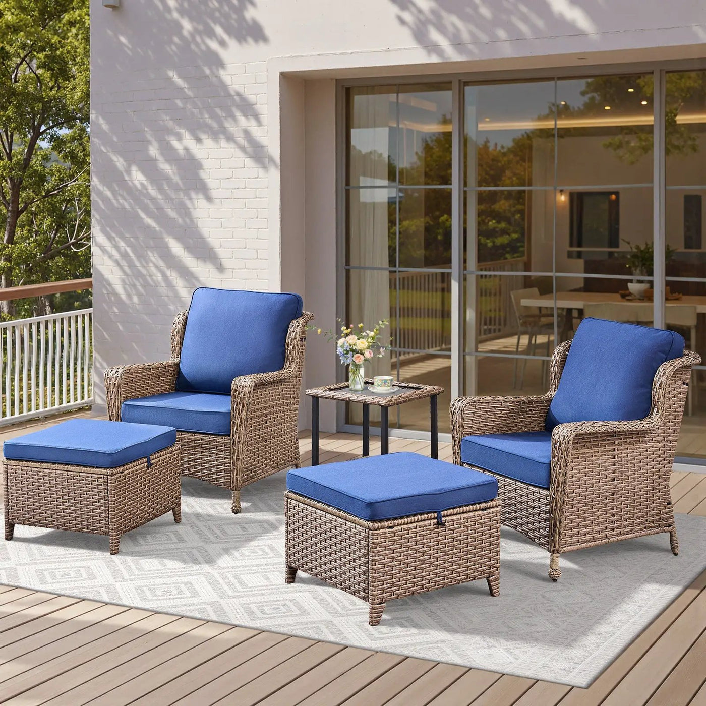5-Piece Outdoor Lounge Chairs Set with Side Table and Ottomans by HouseOfZazla